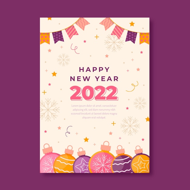 Бесплатное векторное изображение Плоский новогодний шаблон поздравительной открытки