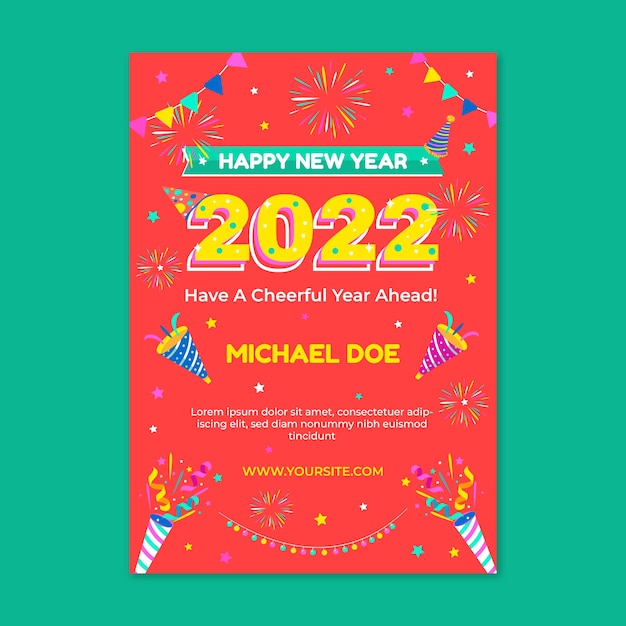 Бесплатное векторное изображение Плоский новогодний шаблон поздравительной открытки