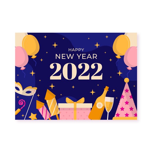 flat new year greeting card template