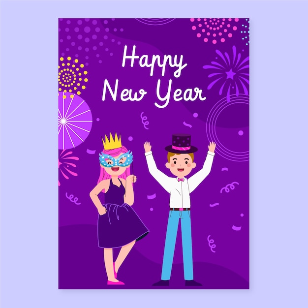 Flat new year greeting card template