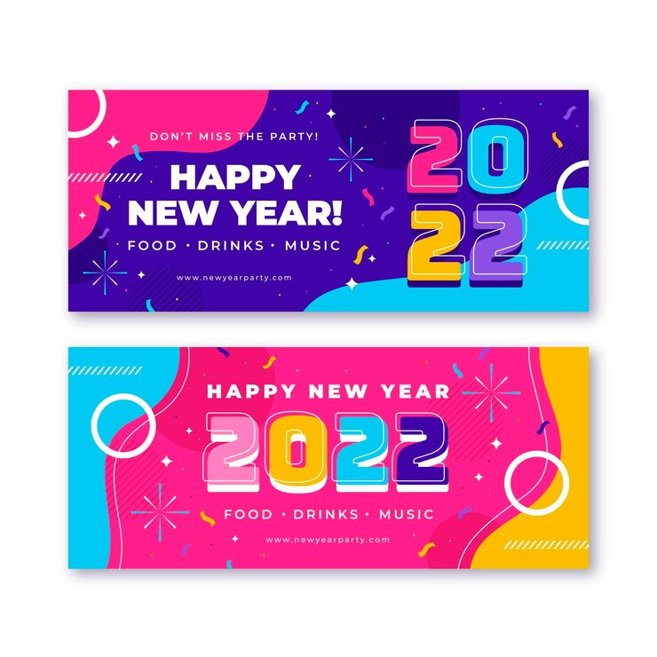 免費 Vector 平面新年水平旗套件