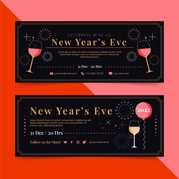 Flat new year horizontal banners set