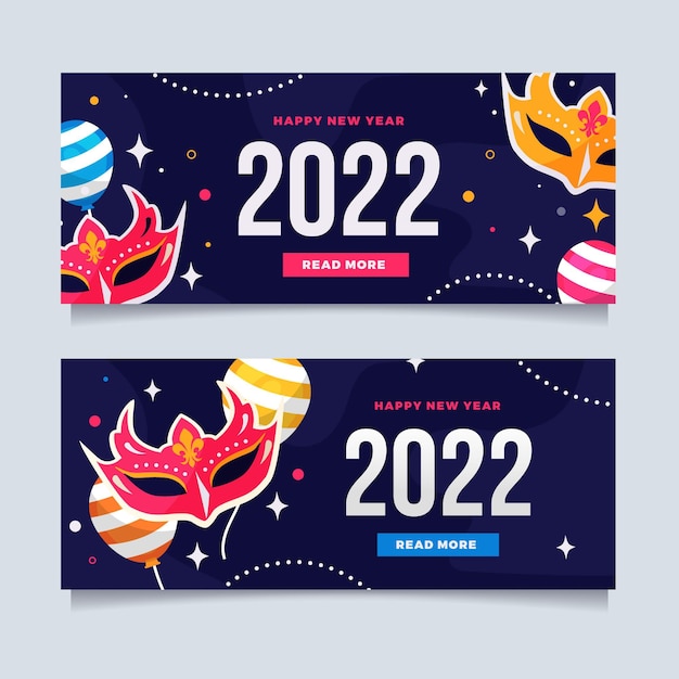 Flat new year horizontal banners set