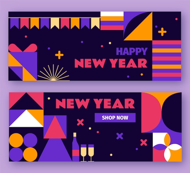 Бесплатное векторное изображение Набор плоских новогодних горизонтальных баннеров