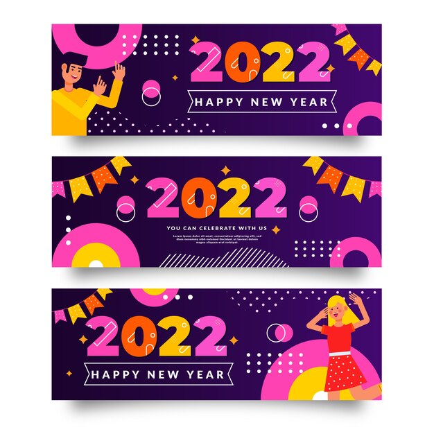 flat new year horizontal banners set