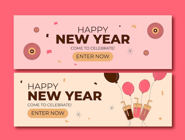 Free vector flat new year horizontal banners set