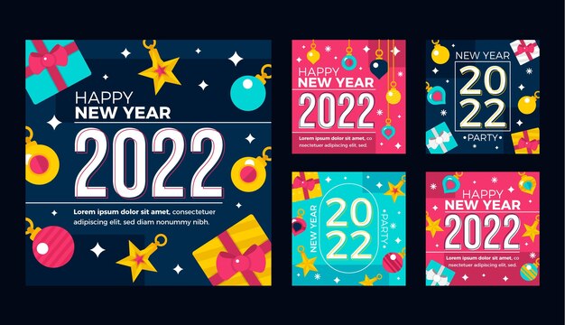 Free vector flat new year instagram posts collection