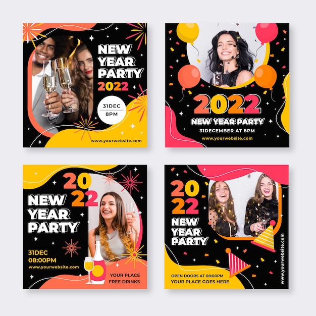 Flat new year instagram posts collection