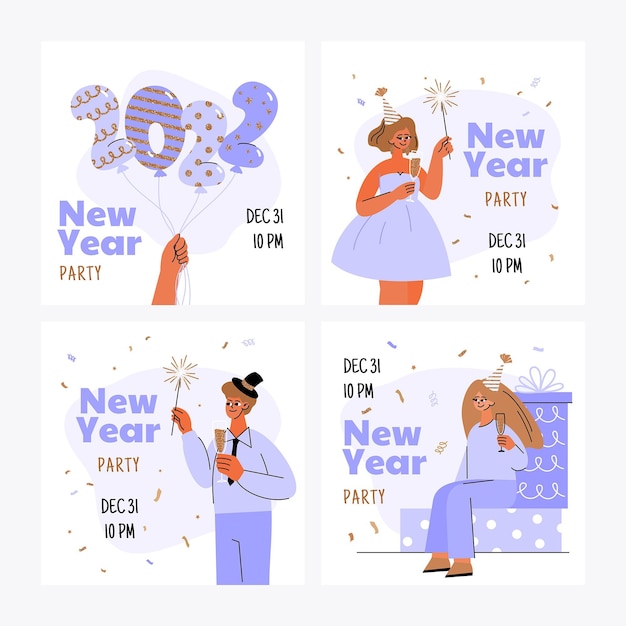 Flat new year instagram posts collection