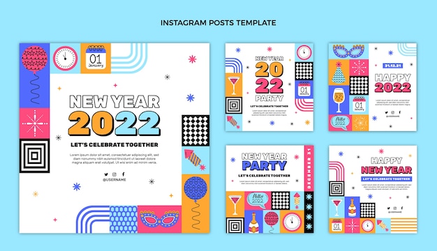 Flat new year instagram posts collection