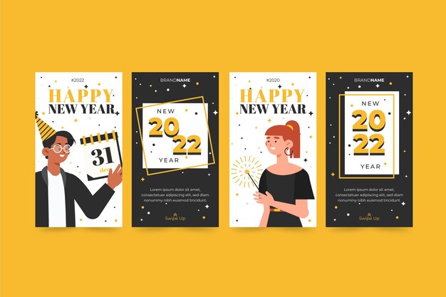 Free vector flat new year instagram stories collection