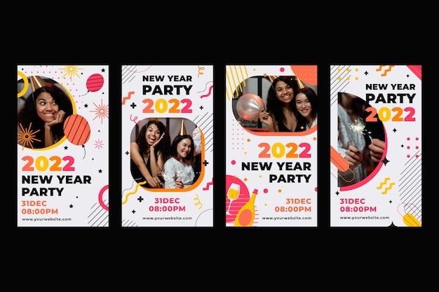 Free vector flat new year instagram stories collection