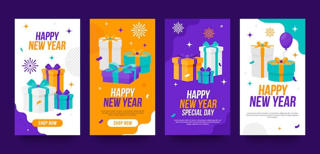 Flat new year instagram stories collection