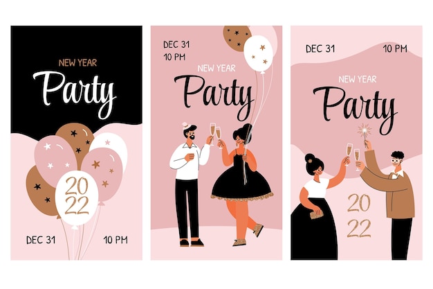 Free vector flat new year instagram stories collection