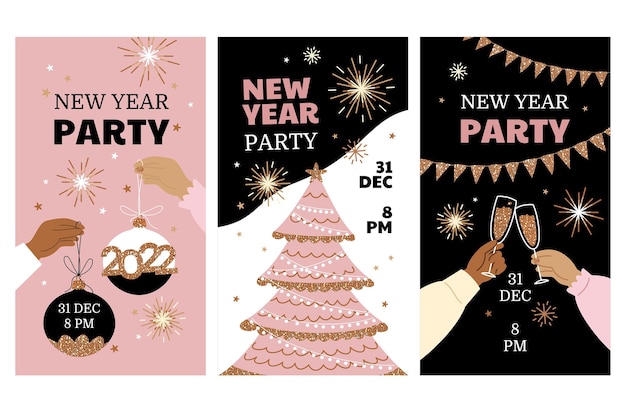 Free vector flat new year instagram stories collection