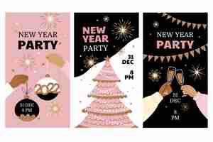 Free vector flat new year instagram stories collection