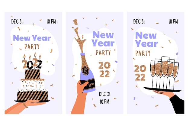 Flat new year instagram stories collection