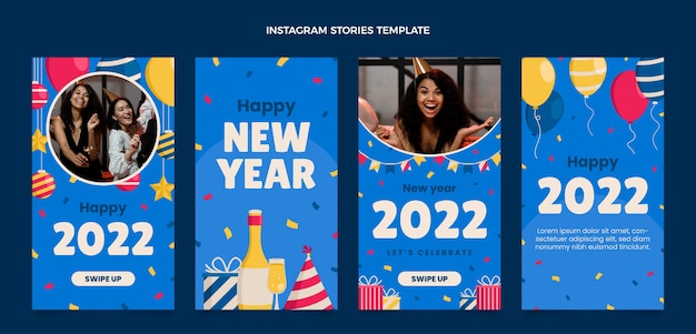 Flat new year instagram stories collection