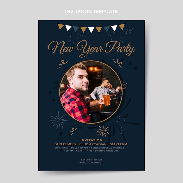 Free vector flat new year invitation template