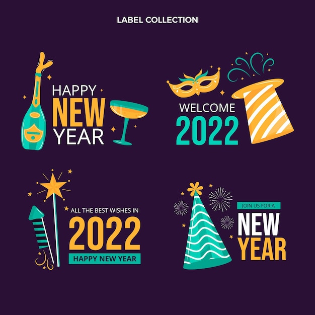 Flat new year labels collection