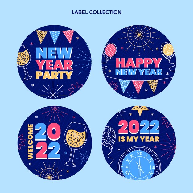 Flat new year labels collection