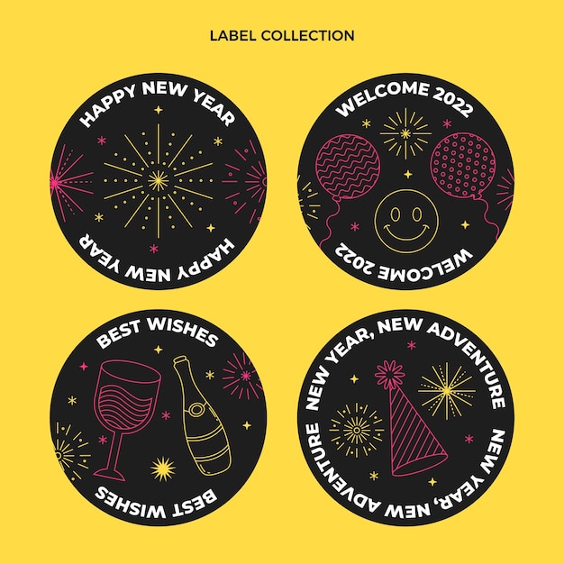 Flat new year labels collection