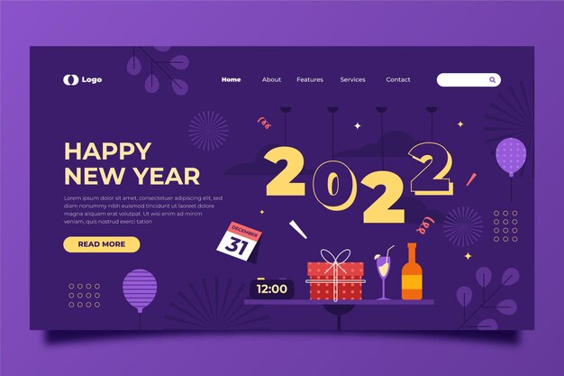 Flat new year landing page template
