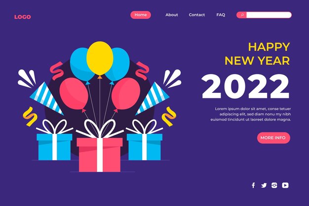 Flat new year landing page template