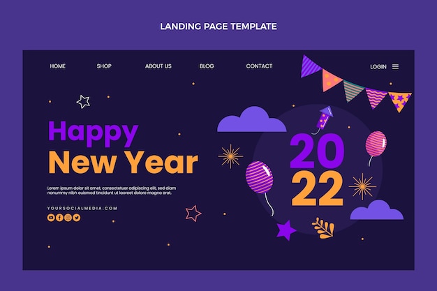 無料ベクター フラット新年のランディングページテンプレート