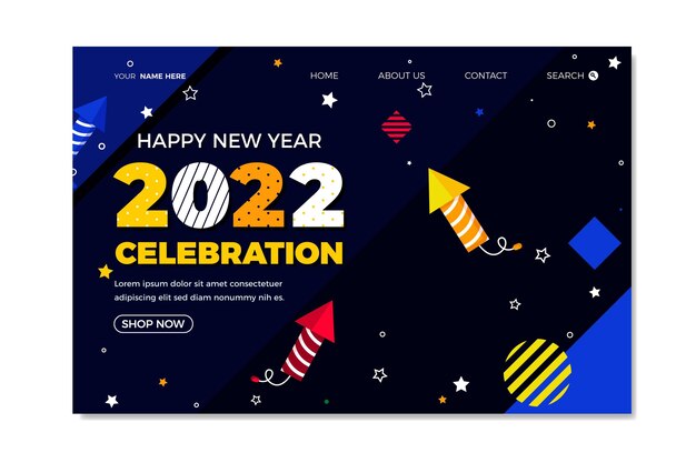 Flat new year landing page template