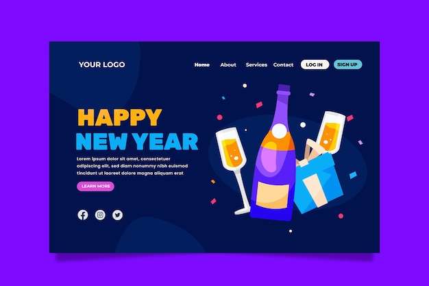 Free vector flat new year landing page template