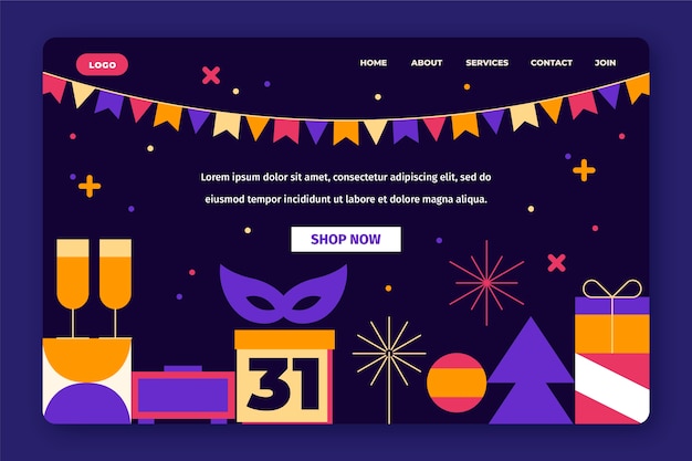 Free vector flat new year landing page template