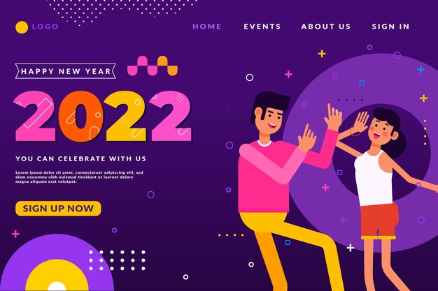 Flat new year landing page template