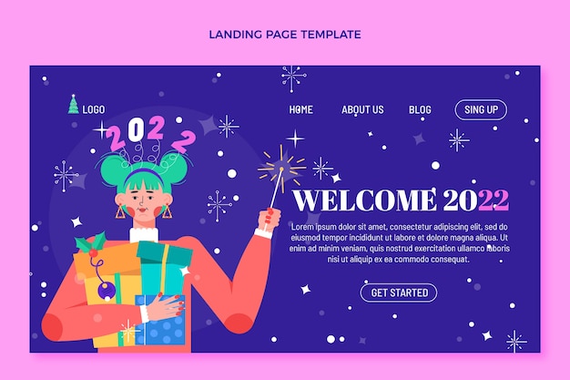 Flat new year landing page template