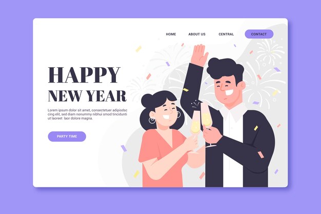 Flat new year landing page template