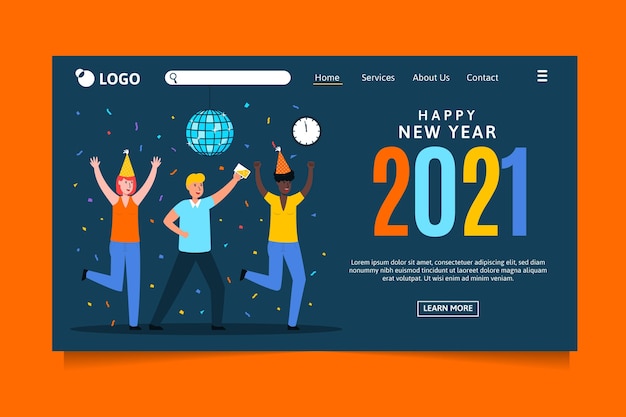 Flat new year landing page