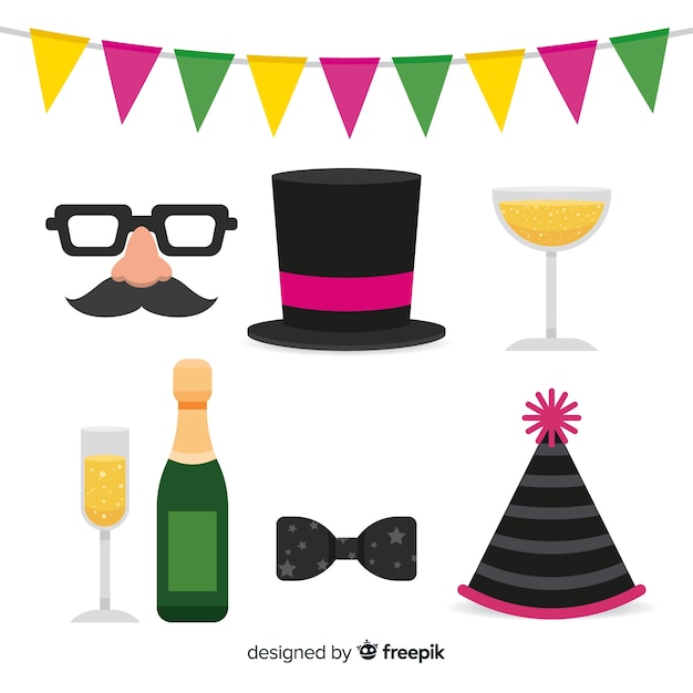 Free vector flat new year party element collection