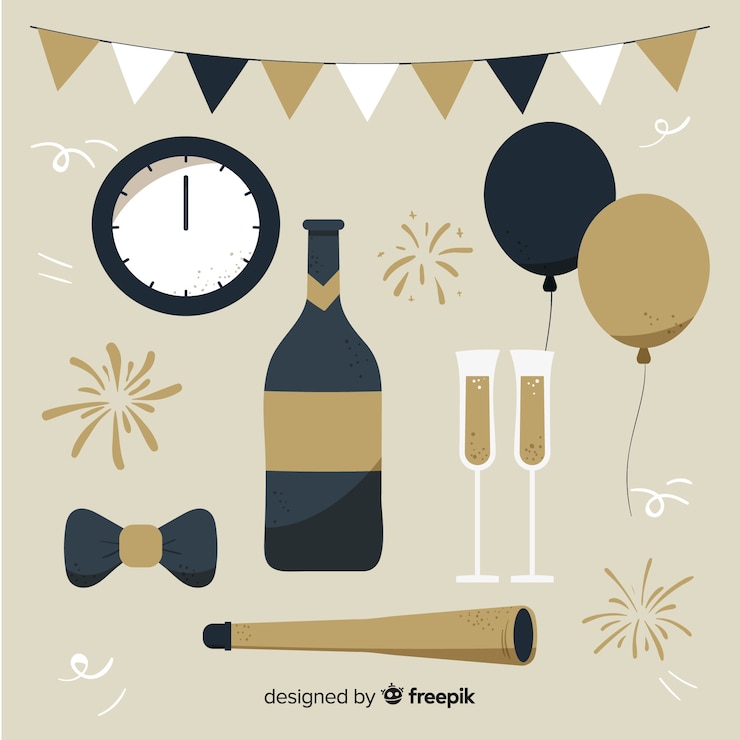 Free Vector flat new year party element collection