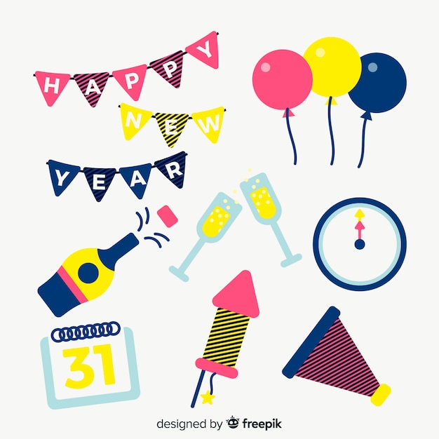 Free vector flat new year party element collection