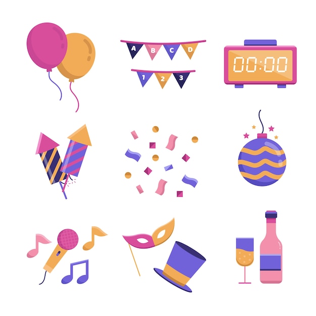 Free vector flat new year party element collection