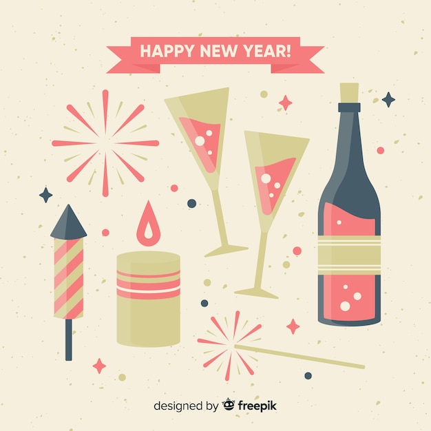 Free vector flat new year party elements background