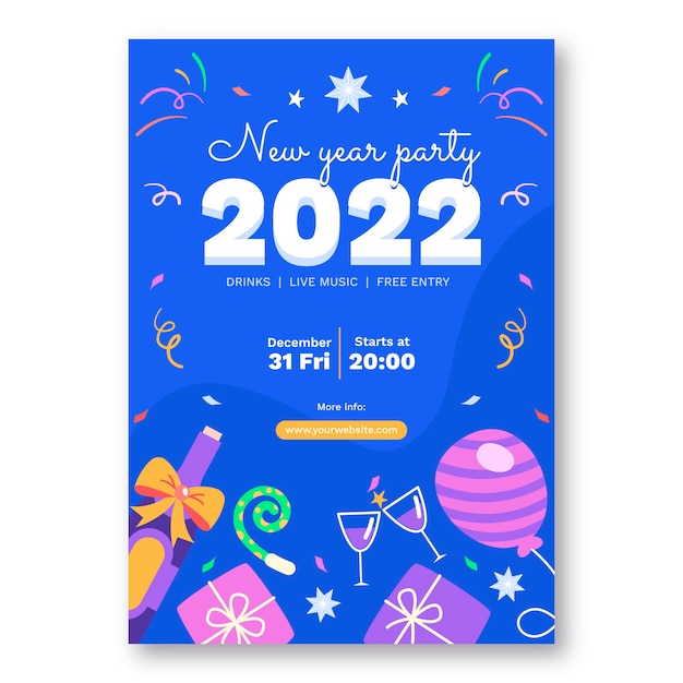 Flat new year party flyer template