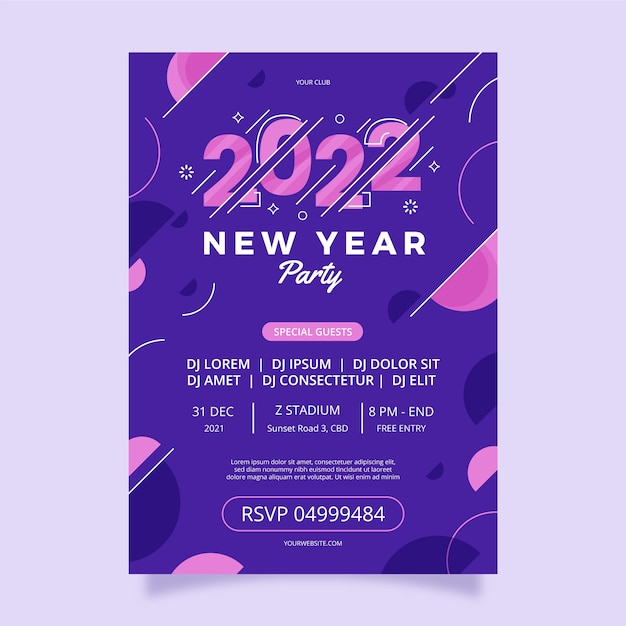 Free vector flat new year party flyer template