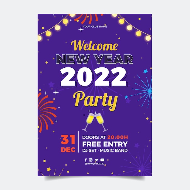 Flat new year party flyer template