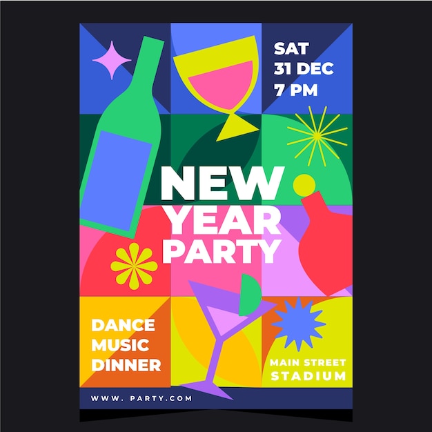 Free vector flat new year party flyer template