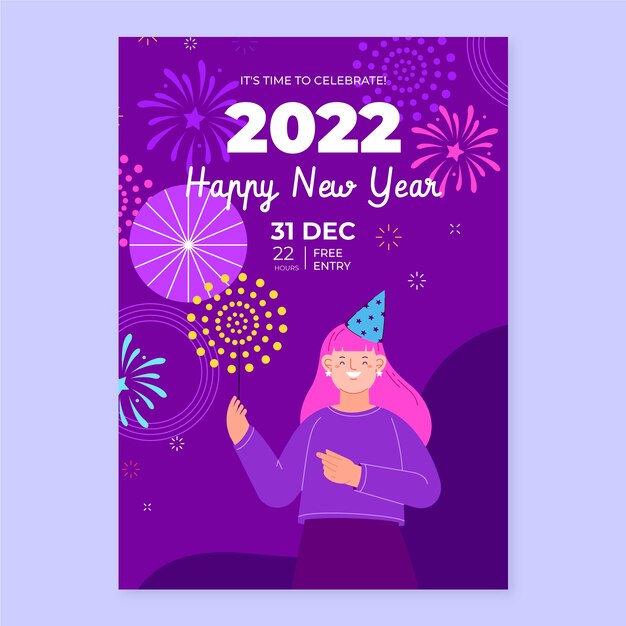 Flat new year party flyer template