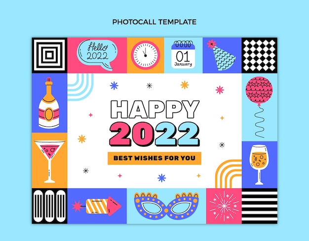 Flat new year photocall template