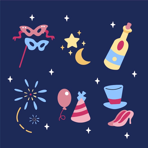 Free vector flat new year's eve elements collection