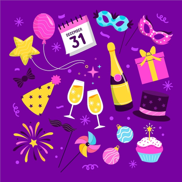 Free vector flat new year's eve elements collection