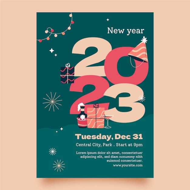 Free vector flat new year's eve vertical poster template